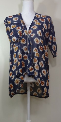 Women's LulaRoe Dark Blue & Beige Floral Sheer Kimono Sz. 3 R5-26 - Picture 3 of 7
