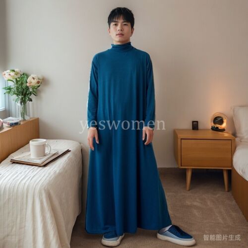 Men Cotton Blend Tuttleneck Long Nightgown Nightshirts for Sleeping Night Shirts - Picture 3 of 20