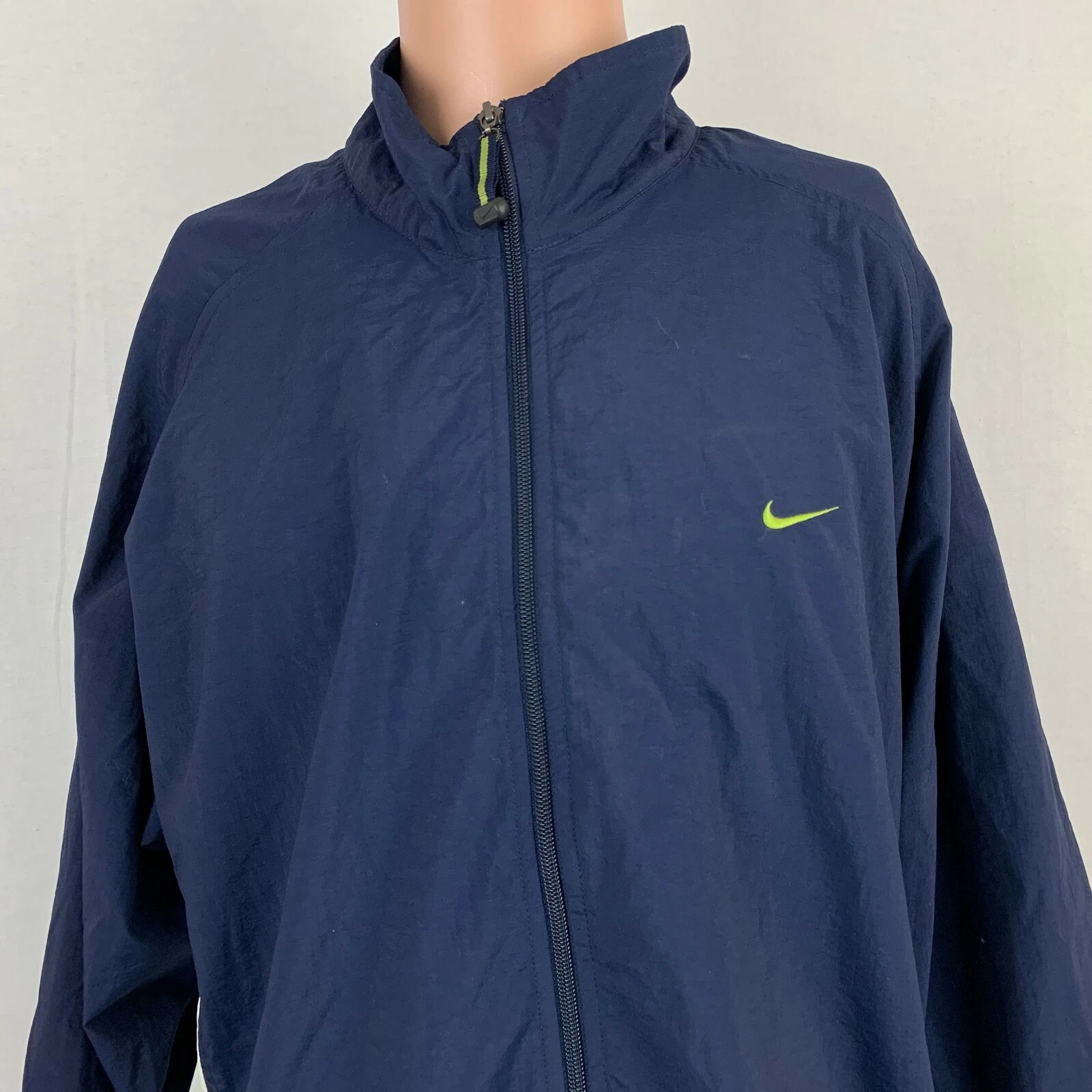 Nike Embroidered Swoosh Full Zip Windbreaker Jacket Blue Size XL