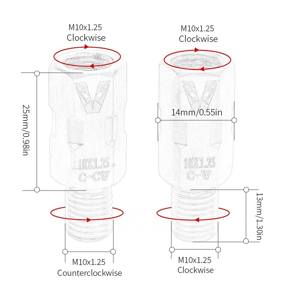 Para Yamaha TW200 SR400 TDM850 FZ8 M10x1.25 Espejos Laterales Adaptador Tornillo Perno Elevador Foto 2 de 4