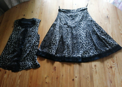 Renzo Seide Rock Anzug Set Bluse Faltenrock Gr. S 36 38 Leo Tier Muster