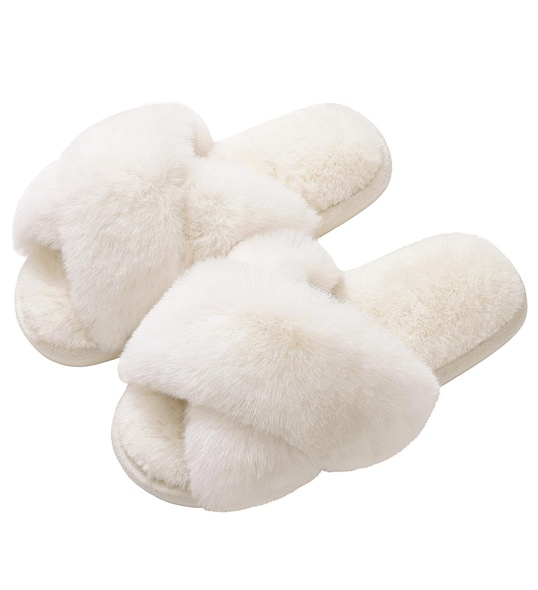 WomenS Fuzzy Slippers Cross Band Memory Foam House Slippers Open