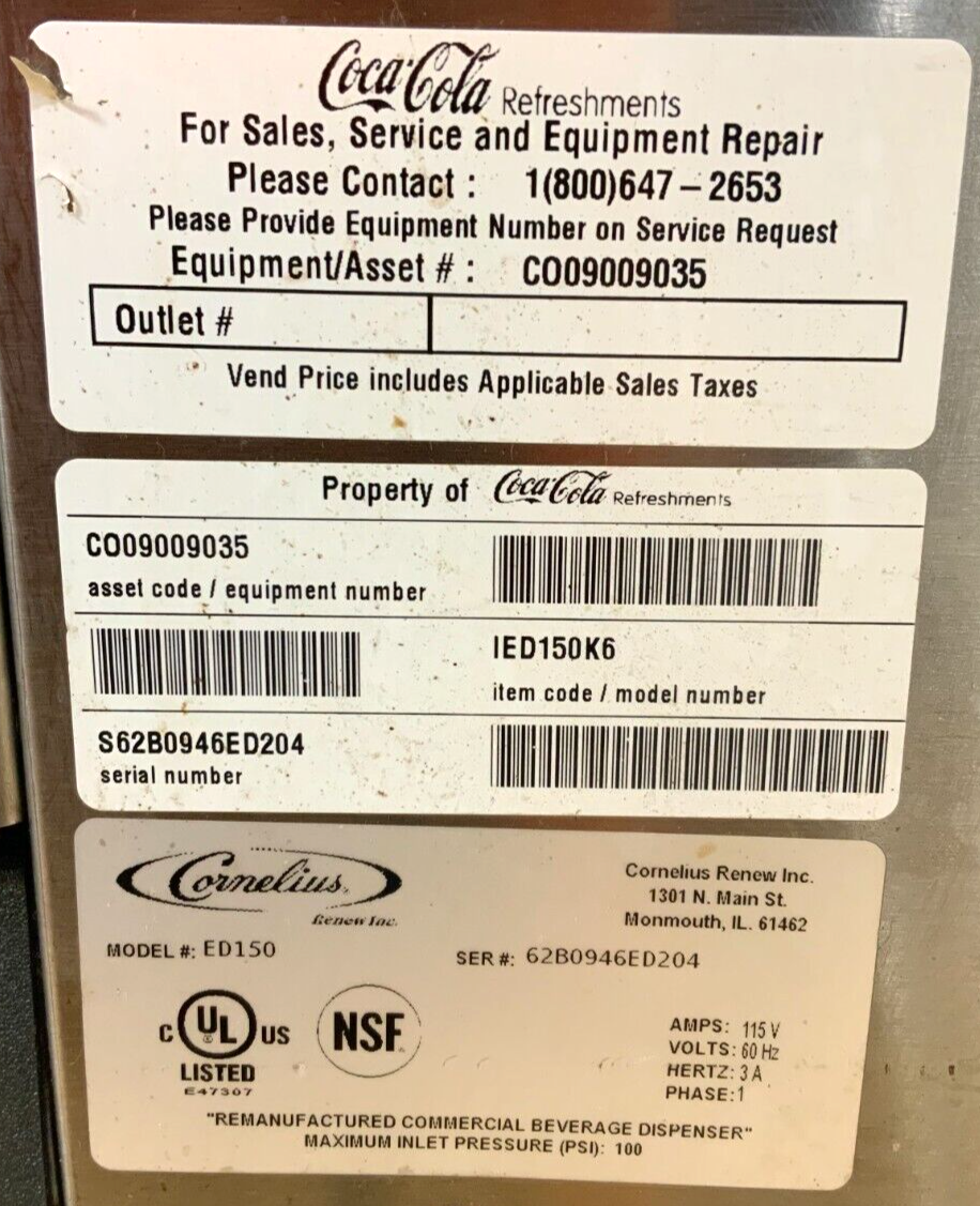 Cornelius ED150 Commercial 6 Head Soda Fountain Beverage Machine Ice