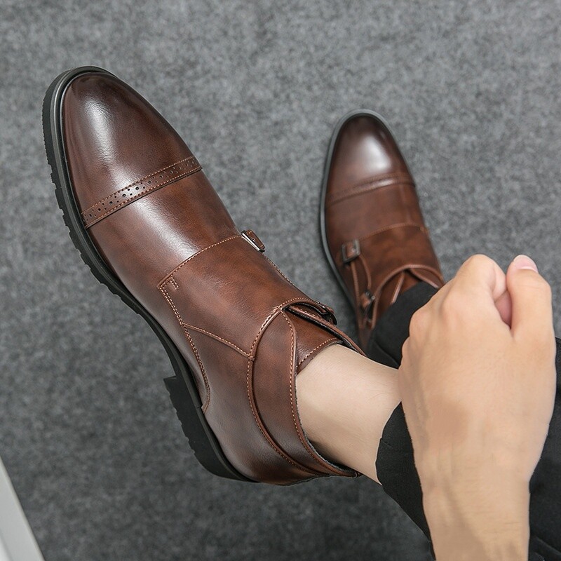 chelsea shoes with formal dress Men Ankle Riding Boots High Top Pointed Toe Buckle Strap formal boots with suit