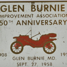 1958 Glen Burnie Improvement Association Antique Car Show Meet Maryland Plaque