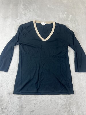 Max Mara Women's Knit V-Neck Long Sleeve Top Medium Pullover Knit Black ITALY
