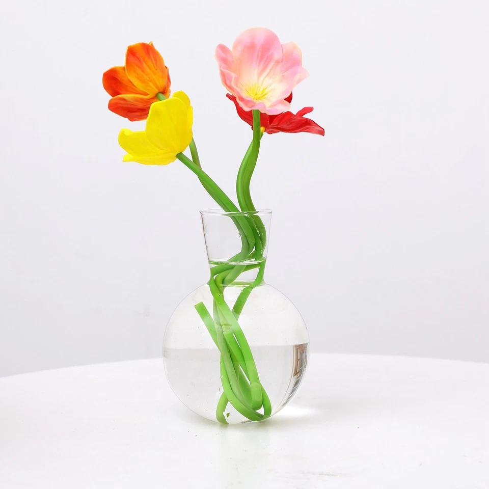 Table Glass Flower Bulb Vase Clear Ball Bud Vase Flower Arrangement