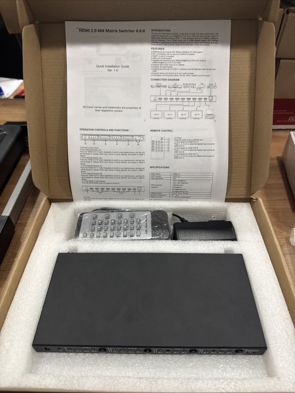 4x4 4 In 4 Out 4K HDMI Matrix Switcher W/EDID