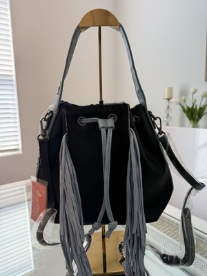 Montana West Cowhide Crossbody Fringe Black NWT $ 69.99