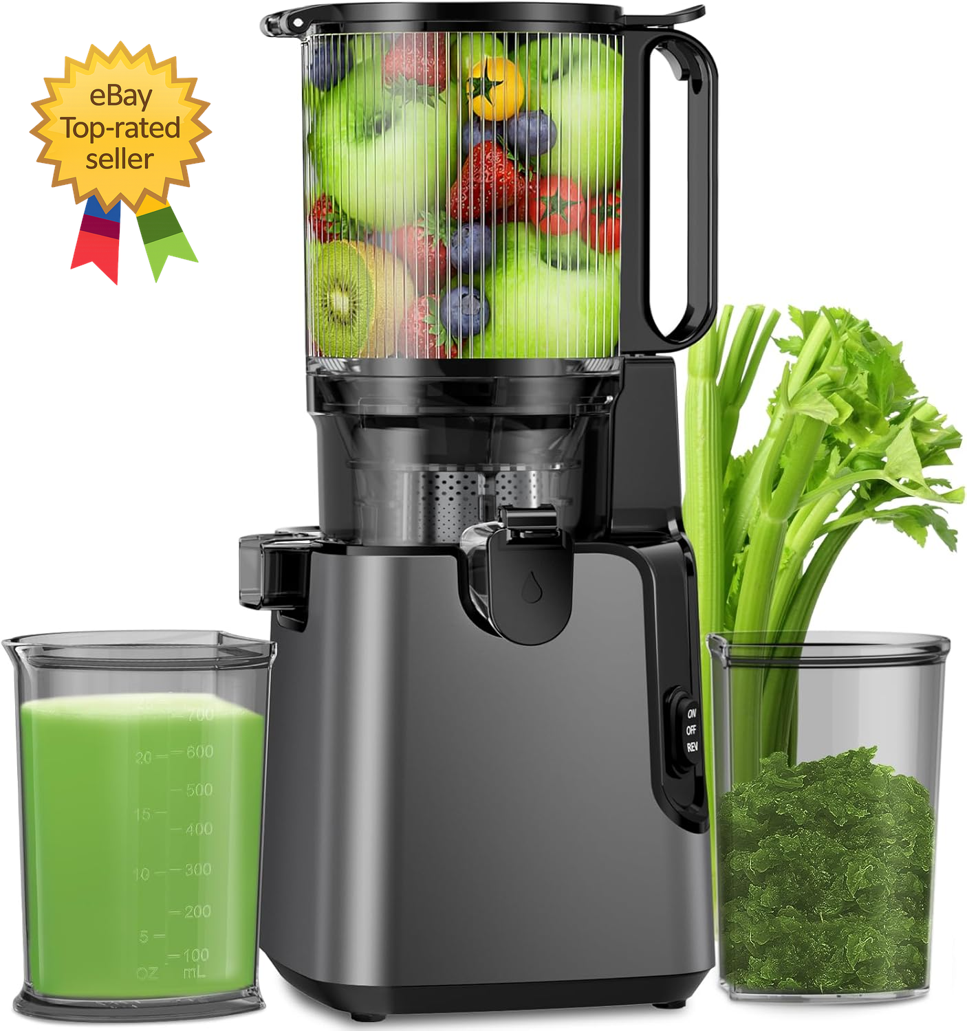 Cold Press Juicer Large Feed Chute Slow Masticating Juice Extractor Easy Clean