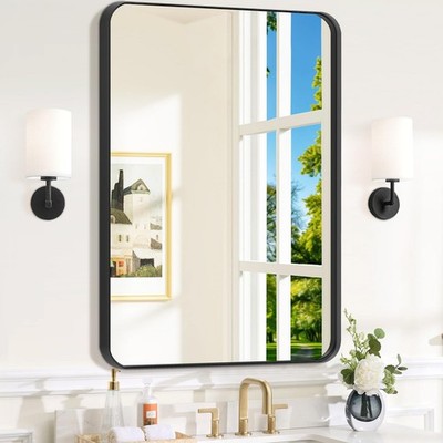 Black Bathroom Mirror for Over Sink, 24'' x 36'' Framed Rectargular Wall-Mounte...