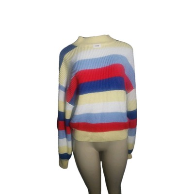 Monki Colorful Stripe Mockneck Crop Sweater Knit  Comfy Pullover Top Size Small 