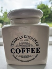 Victorian Kitchen Co. Ceramic Coffee Canister jar pot. Cream/black. 