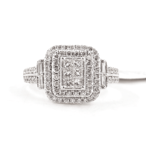 14K White Gold IGI Natural Diamond Double Halo Engagement Ring (1 CTW) in Size 7
