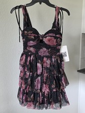  Emerald Sundae Black Pink Floral Tiered Mini Dress Size S Party Cocktail $128