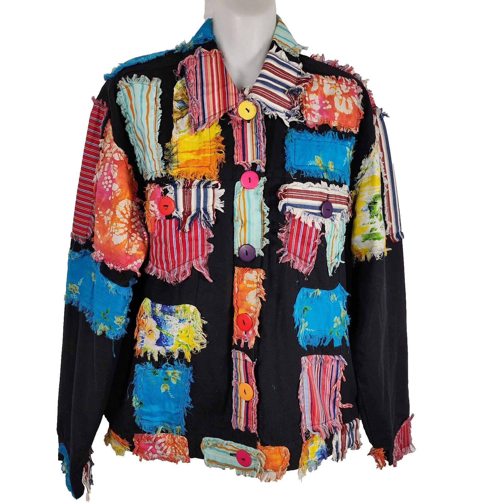 Vtg New Direction Patchwork Jacket Black Cotton B… - image 1