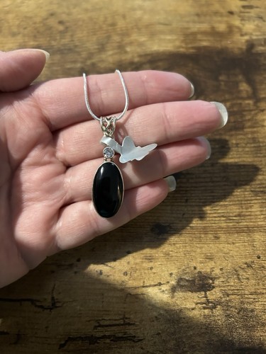 Brandneu Natürlicher Onyx & CZ 925 Gestempelt Oval Anhänger & 20 Zoll 925 Gestempelt Kette - Bild 14 von 20