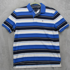 Tommy Hilfiger Polo Shirt Mens Large Blue White Stripe 100 Cotton Short Sleeve