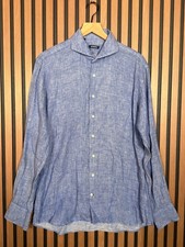 SuitSupply Dress Shirt 42 / 16.5 Men s Blue 100 Linen Heather Collared
