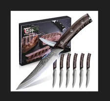 SYOKAMI Steak Knives Set of 6 4.8 Inch High-Carbon Japanese Stainless Steel N...