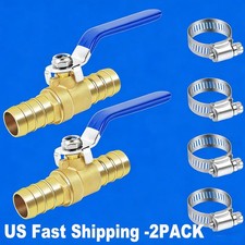 Set Of TWO Brass Hose Barb Ball Valve Kit 5/8" Heater Hose Shut Off Valve WClamp