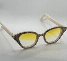 VTG 50  s MCM Winged Cat-Eye Gold Scribble Linear Etch Cross-Hatch Eyeglasses GUC