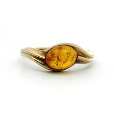 Vintage 9ct Yellow Gold Ring Amber Orange Stone Hallmark Size P