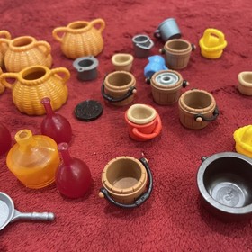 Playmobil Barrels & Buckets Watering Can Basket Lot Used Lot Of 30 Pcs