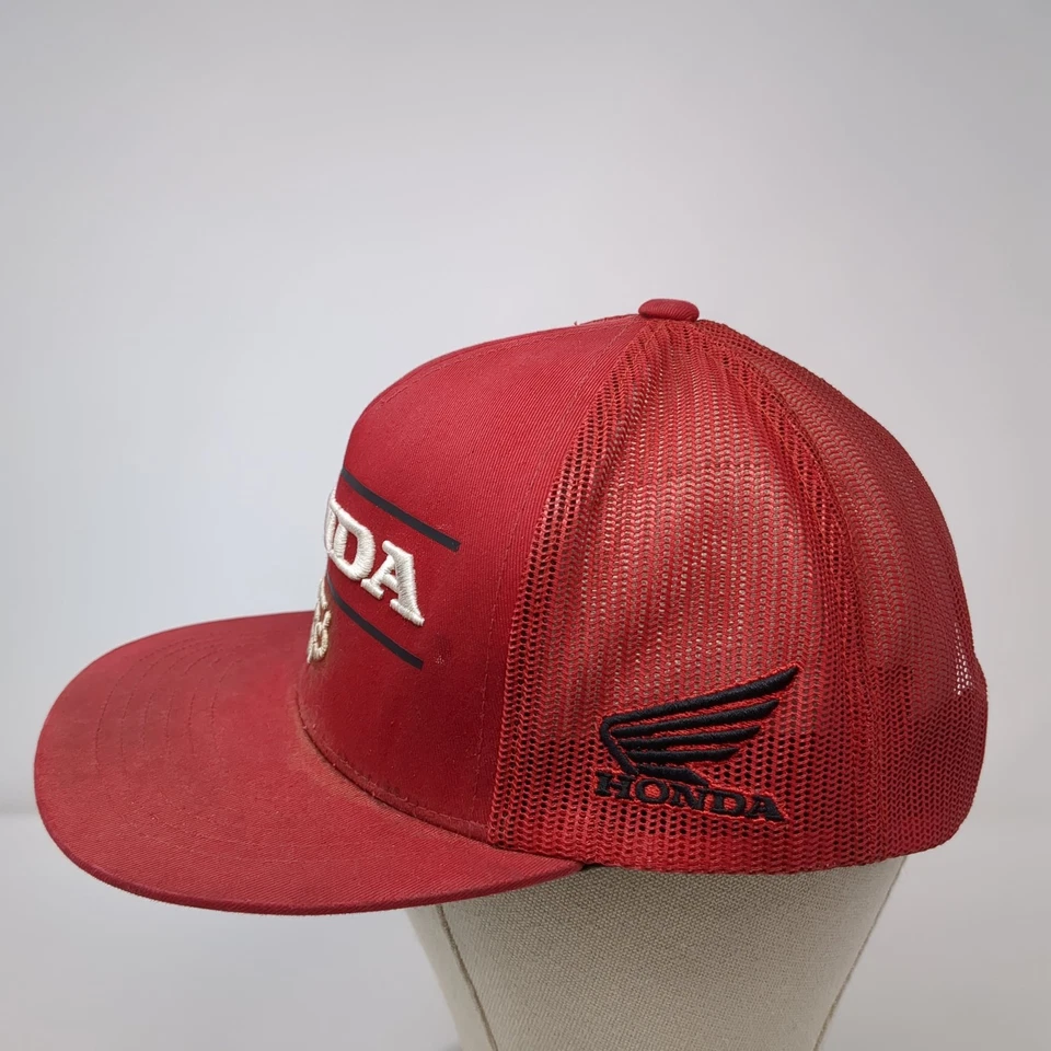 Chapéu caminhoneiro Fox Honda Snapback vermelho tamanho único ajustável bordado malha traseira - Imagem 3 de 4