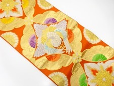 7469924: JAPANESE KIMONO / ANTIQUE FUKURO OBI / SILK / WOVEN PHOENIX