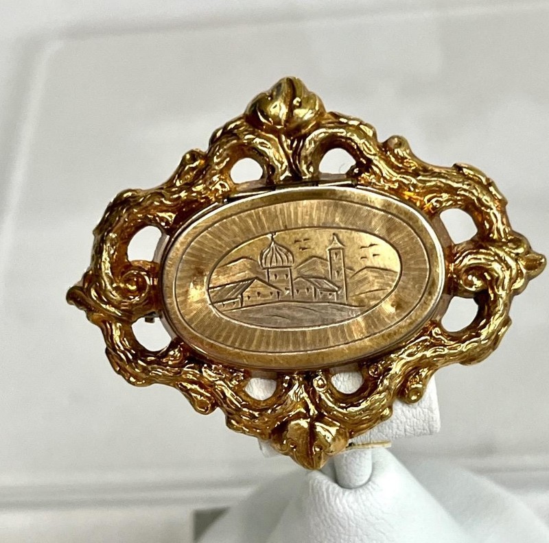 Vintage Victorian rolled gold Mourning Pin Brooch Hair Locket #12-4