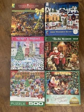 Lot Of 6~ Christmas Puzzles ~ 2 1000 piece, 2 550 piece, 2 500 piece 