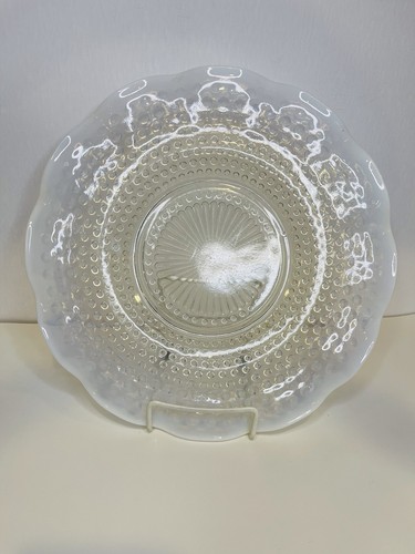 Vintage Moonstone Hobnail Opalescent White Ruffled Edge Glass Plate 10.75”