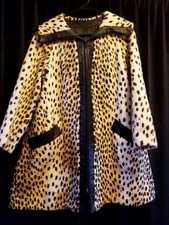 Sportowne Safari Faux Fur Leopard Print Coat S Beige Black Vintage