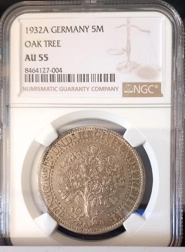GERMANY 1932A 5 MARK OAK TREE NGC AU 55