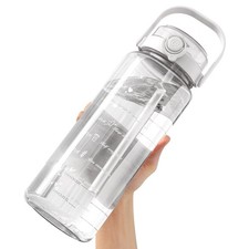 Pink 2000ML Large Capacity Plastic Water Bottle With Straw & Markings