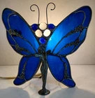 Vintage Tiffany Style Art Nouveau Stained Glass Fairy/Butterfly Lamp Blue