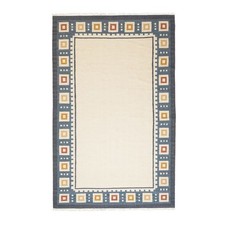 Tapis suédois ancien bleu vintage kilim fait main tissage plat boho grande...