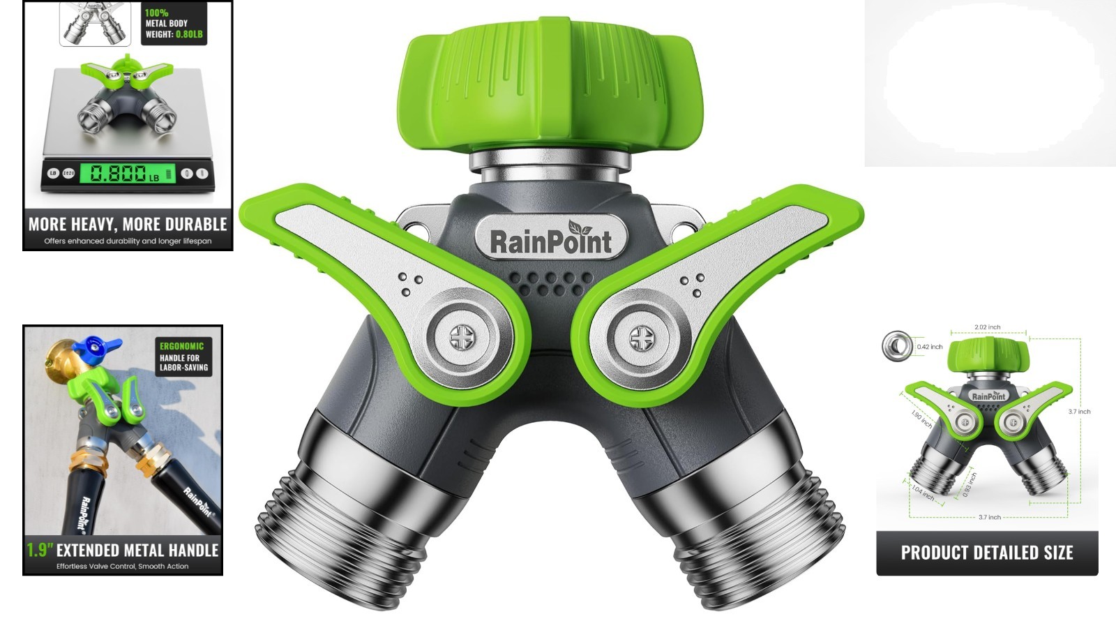 Heavy-Duty 2 Way Garden Hose Splitter - 100% Metal, Leak-Proof Design