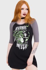 Killstar Hypno Witch Mini Dress Womens Black/Grey Round Neck Goth Alternative
