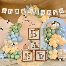 125Pcs Classic Winnie Bear Baby Shower Decorations Baby Boxes Balloons Banner...
