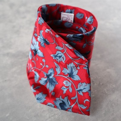 Vintage Krawatte fil a fil [100% Seide] rot blau Motiv floral ~ Made in France