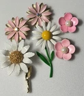Lot Of Vintage Costume Jewelry Flower Design Earrings Pin Enameled AB Rhinestone
