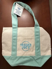 Trader Joe’s Pastel Mini Canvas Tote Bag New (Pastel Green With Light Blue)