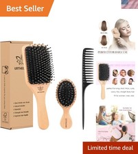 Elegant Boar Hair Brush and Travel Comb Set - Smooth  Shine for Every Hair Type