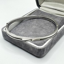 Vintage 925 Sterling Silver Solid Hinged Bangle 16.5cm Bracelet Modernist