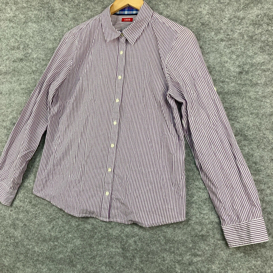 Camisa Izod para mujer talla L AU 12 púrpura a rayas manga larga abotonada 11826 Foto 3 de 4