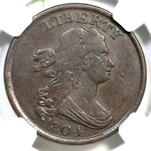 1804 C-11 R-2 NGC VF 35 Draped Bust Half Cent Coin 1/2c