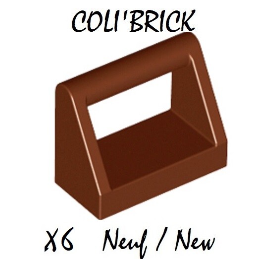 Lego 2432 - 6x Brique / Tile modified 1x2 with handle - Reddish Brown - NEUF Lego 2432 - 6x Brique / Tile modified 1x2 with handle - Reddish Brown - NEUF