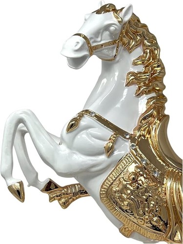 Italian Style White Gold Porcelain Horse Ornament, 40cm, Shelf Sitter Home Decor - Picture 6 of 7